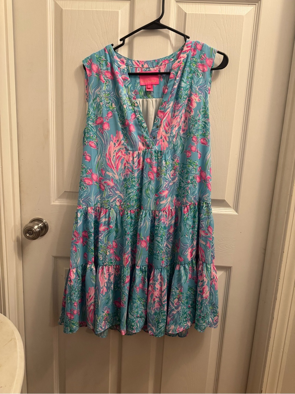 Lilly Pulitzer Blue Turquoise & Pink Floral Sleeveless Tiered Dress